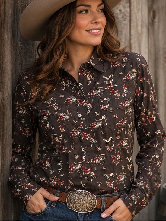 Roper Tops - Roper XL Stretch Western Snap Shirt Rodeo Cowboy Horse Print 100% Cotton